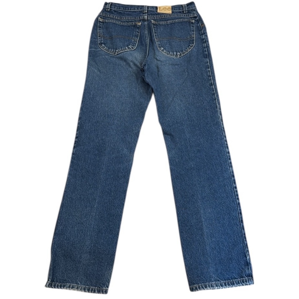Vintage 90s Lee Straight Leg Jeans 100% Cotton Dark Blue Patch 1889 Button 31x33 - Picture 9 of 14